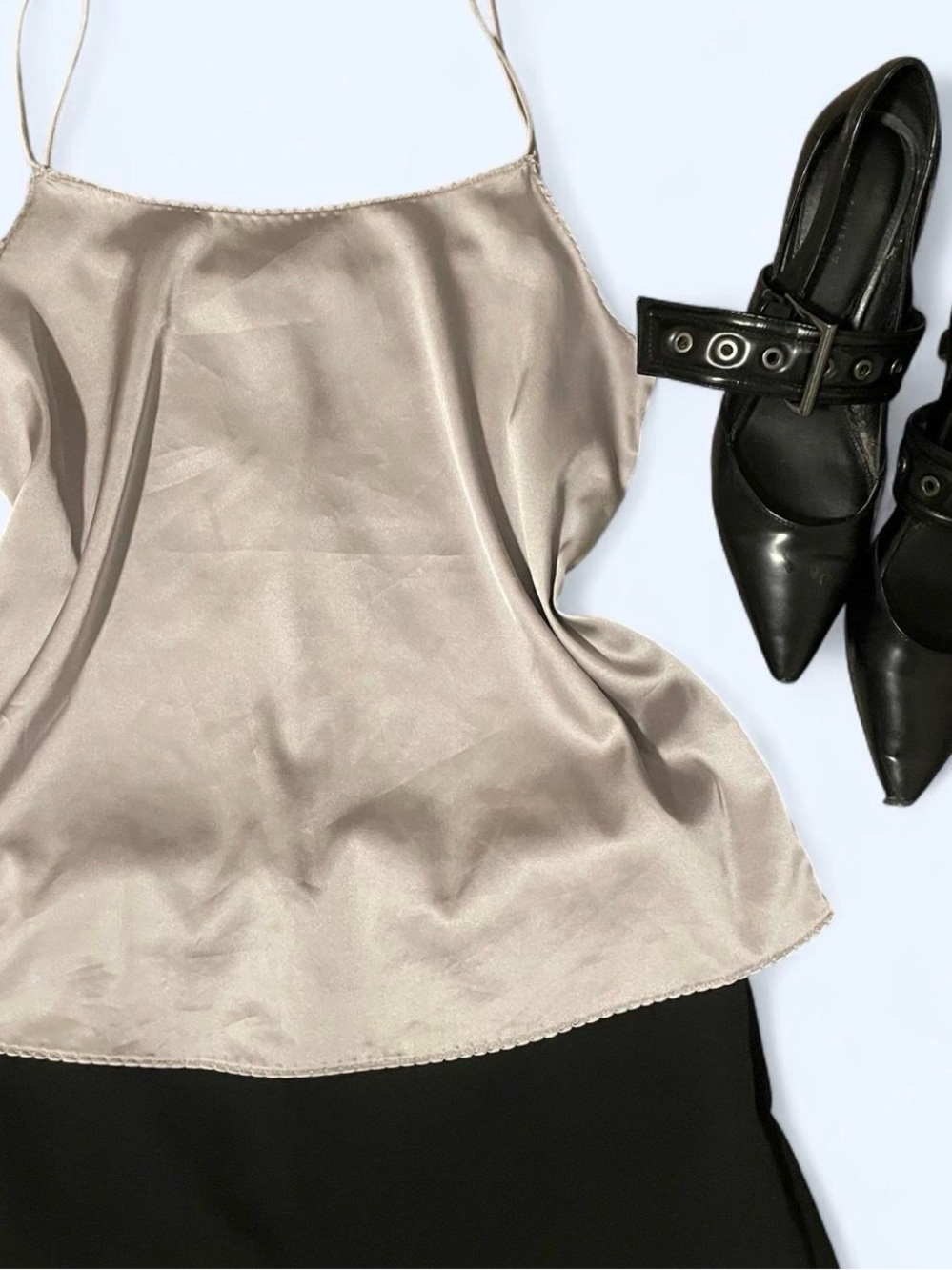 Vintage Satin Spaghetti-Strap Cami - Silver
